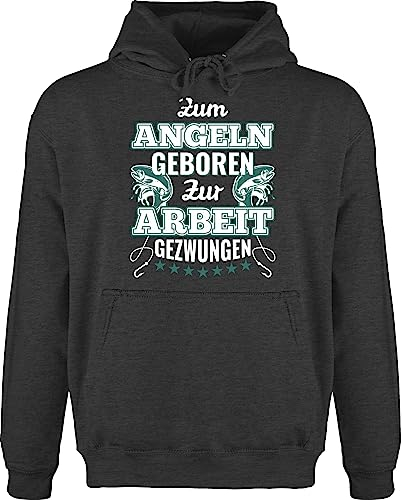 Hoodie Herren Pullover Männer - Angler Geschenke & Zubehör - Zum Angeln geboren zur Arbeit gezwungen - L - Anthrazit meliert - hoddies/pullies mit spruch pollover angel hoodies/pullis fischerei