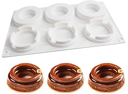Moule en silicone, moule gateau pour Glace Chocolat Pâtisserie Dessert, 6 Trous Forme de Grand Petit Anneau
