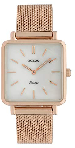 Oozoo Vintage Damenuhr Eckig Metallband 28 MM Rose/Perlmutt C9846