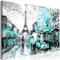 murando - Bilder romantisch Paar 120x80 cm Leinwandbild 1 tlg Kunstdruck modern Wandbilder XXL Wanddekoration Design Wand Bild - wie gemalt Paris Stadt Eiffelturm blau grau