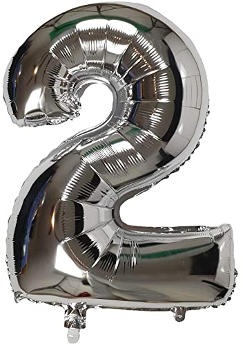 DIWULI Luftballon 2 Geburtstag XL Silber - Zahl 2 Ballon