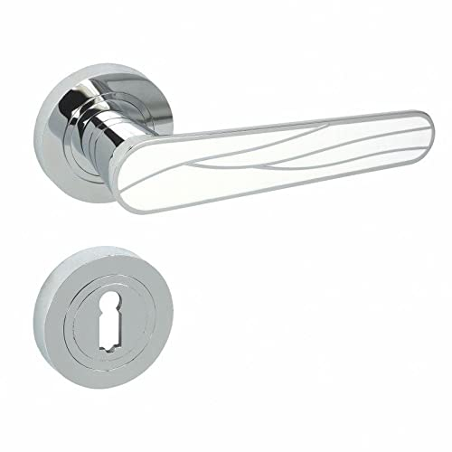 domino Türgriff Drückergarnitur BB-Buntbart Set Rund-Rosette Türklinke für Bürotür, Kellertür & Innentür Türbeschläge aus Znal Chrom/Weiß Türdrückergarnitur SNAP-R M6/WEIß