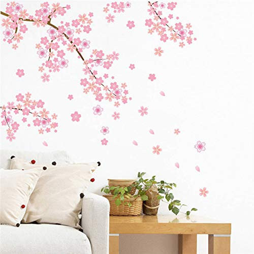 Tyolomz Sticker mural romantique Motif fleurs de cerisier Rose