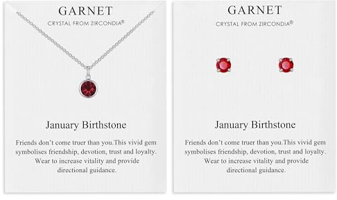 Philip Jones January (Garnet) Birthstone Necklace & Earrings Set Created with Zircondia® Crystals
