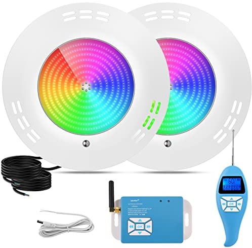 LyLmLe Harz Gefüllt Poolbeleuchtung LED, 35W Ultraflach Poolscheinwerfer RGB Externe Synchronisation mit Fernbedienung,140° Abstrahlwinkel,IP68 Wasserdicht,Aufputzmontage,12V AC(2er-Pack)