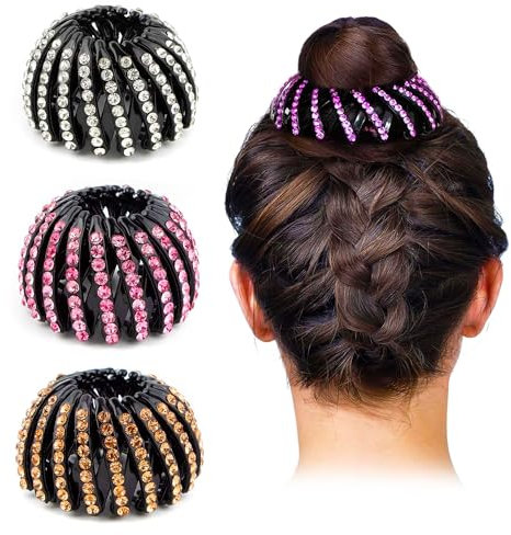 AUEAR, Lot de 4 pinces à cheveux en forme de nid d'oiseau, strass pour queue de cheval, accessoires extensibles pour femmes et filles