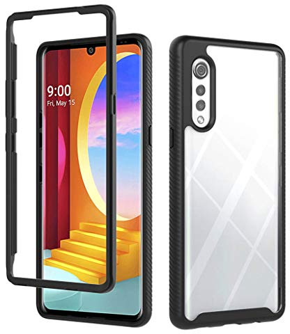 GOGME Hülle für LG Velvet 5G/4G, [Fallschutz, rutschfest] 360-Grad-Ganzkörper Handyhülle Gegen Stöße Transparent Schutzhülle Cover, Ultra-dünne Stylische Harter PC Silikon Case, Schwarz