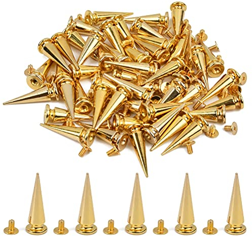 BUYGOO 50 Sets Kegel-Spikes, Schraubverschluss, goldene Nieten und Spikes, Punk-Spikes, für Lederhandwerk und Kleidung (10 x 29 mm)