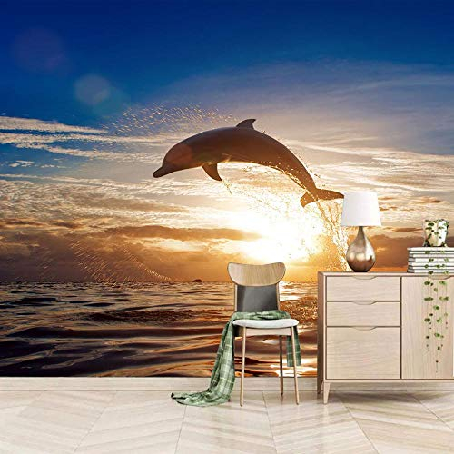 Fototapete Springender Delphin 250x175cm 3D Fototapeten Wandbild Motivtapeten Vlies-Tapeten Wandtapete Tapete Wohnzimmer Schlafzimmer Wandbild