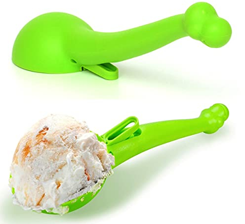CKB LTD Ness Ice Cream Scoop with Releasing Trigger Novelty Fruit Cookie Dough Dessert Scooper Looks Like The Nessie Monster Dinosaur Food Safe Plastic - Green