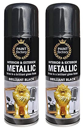 Classic Signature - 2 x Metallic Brilliant Black Spray Paint 200ml - Multi-Purpose Use, Spray for Metal and Wooden Furniture, Ornaments, Decorative Items and Much More for Interior & Exterior