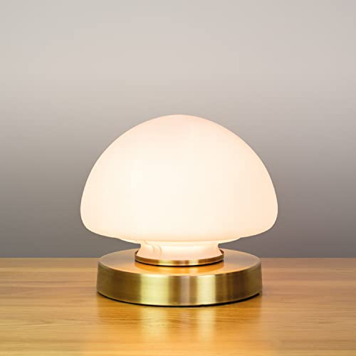 Anika 62509 Opal Dome Table Lamp with Touch Activated Base/Brass Effect / 3 Brightness Settings/Mains Powered / 18 x 16cm