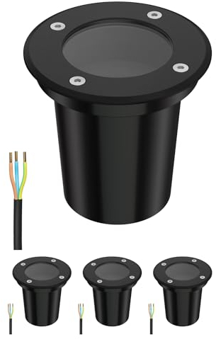 ledscom.de 4 Stück Bodeneinbauleuchte BOLI für außen, IP67, schwarz, rund, 108mm Ø, 1x GU10 max. 15W