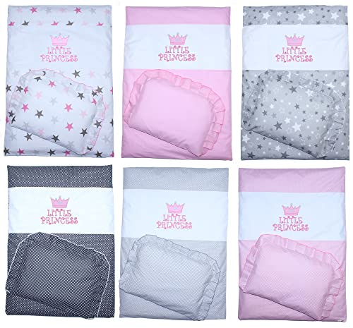 Kinderwagenset Baby Kind - Princess - Bettwäsche für Kinderwagen Kinderwagendecke mit Kissen Decke (4 teilig, Rosa)