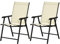 Outsunny Set of 2 Folding Garden Chairs, Metal Frame Garden Chairs Outdoor Patio Park Dining Seat with Breathable Mesh Seat, Beige