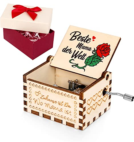 ANPLUS Mama Spieluhr Holz,Geburtstagsgeschenk für Mama, Holzspieluhr mit Handkurbel, Sie sind You Are My Sunshine Spieluhr für Mama Geburtstag Mutter Musikbox