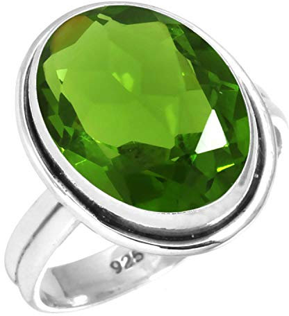 Jeweloporium Grün Peridot-Quarz 925 Sterling Silber Ringe für Damen mit Stein viktorianisch Silber Ringe Größe 59(18.8) Ostern Geschenk Handgefertigt Schmuck