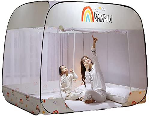 DONGCY Moskitonetz Bett Tragbare Mückennetz für Doppelbett Faltbare Pop Up Fliegennetz Zelt, Doppelter Eingang Reise Falten Netze für Heim Outdoor Niedlich Drucken Design,Beige,180x220x170cm