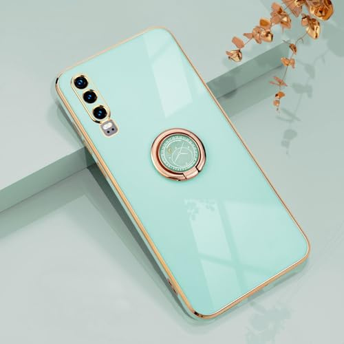 Rokmym Huawei P30 Hülle,Weiche Silikon Handyhülle mit 360 Grad Ring Ständer für Magnetische Autohalterung Metallrahmen Case Cover für Huawei P30