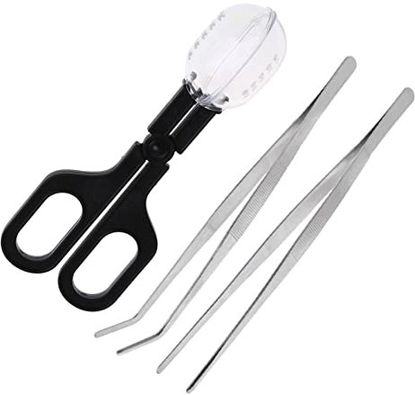 Supkeyer Herramienta de alimentación 3 en 1, pinzas de alimentación para reptiles, pinza de cricket, cuchara para insectos, lagarto, dragón barbudo de araña (negro)