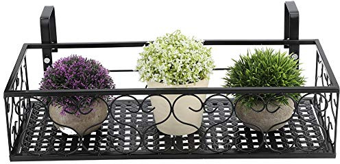 Estante para Macetas Al Aire Libre, Cesta para Colgar en el Balcón, Soporte de Maceta Colgante de Hierro con Ganchos para Valla de Patio, Balcón Jardín (Negro, 19,7 X 7,9 X 4,7 Pulgadas)