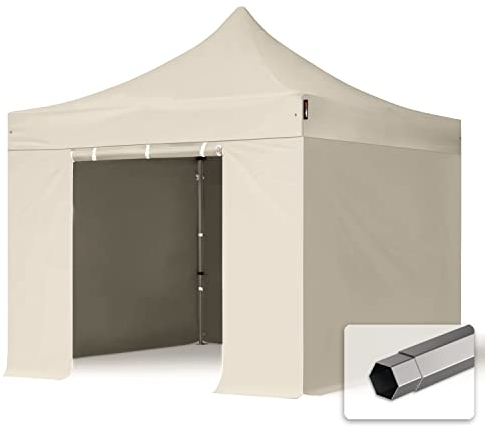 TOOLPORT Faltzelt Faltpavillon Pavillon 3x3m - mit 4 Seitenteilen (ohne Fenster) Premium Dach Partyzelt schwer entflammbar weiß