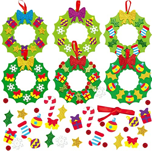 Corona de Navidad Paquete de 6, Decor aciones Navideñas Infantiles, Kit de Corona Navideña de Bricolaje, Corona de Navidad para Puerta, Adornos Navidad, para Puerta Ventana árbol de Navidad