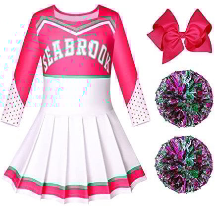Aepotumn Addison Cheerleader Outfit Girls Zombies 3 World Book Day Cheerleader Costume Kids Dress with Poms Poms for 3-12 Years
