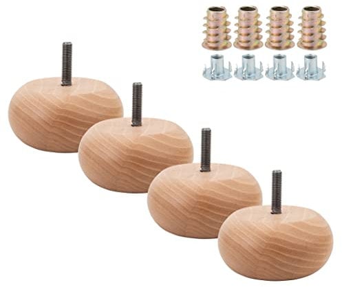 Lot de 4 pieds en bois couleur naturelle pour canapés et meubles
