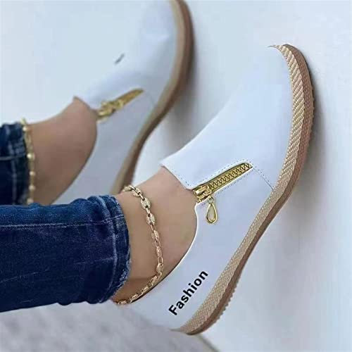 LAZUN Chaussures Plates À Glissière pour Femmes Plate-Forme Baskets en Corde De Chanvre Mode Couleur Unie Intérieur Extérieur Casual Chaussures De Plage (Color : White, Size : 36 EU)