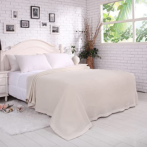 Warme Wolldecke Winter,100% Reine Merinowolle,Wolldecke,Große Wolldecke Flauschig,Wohndecke,Geeignet für Bett und Camping,Queen-Size/Doppelbett/Doppelbett-Größe(Elfenbein,230x230cm)