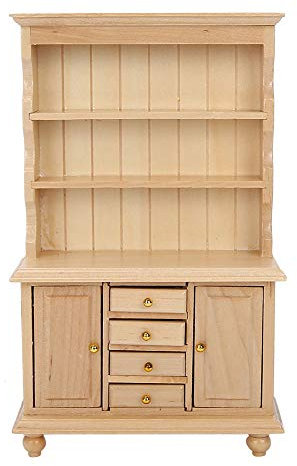 Doll House Cabinet, Wooden Three Layers Mini Cabinet Simulation Furniture, 1:12 Doll House Accessories (Wood Color)