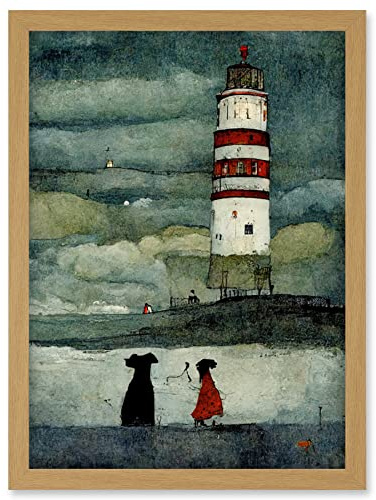 Doppelganger33 LTD Lighthouse Keeper's Dog Quirky Grunge Artwork Framed Wall Art Print A4