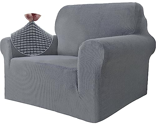 Ystyle Stretch Sofa überzug 1 Sitzer, Elastisch Sofabezug Mit Armlehnen, Jacquard Couch überzug rutschfest, Waschbar Sofa Cover Protector Für Hunde Haustiere, Hellgrau