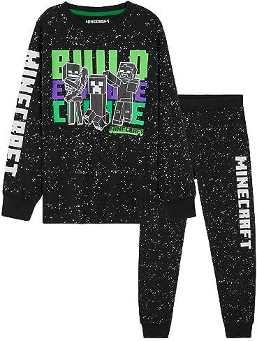 Minecraft Pyjama Enfant Garcon, Ensembles de Pyjama Garçon, Vêtements Enfant Ado 5-14 Ans (Noir, 7-8 Ans)