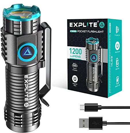 Taschenlampe Klein Sehr Hell, Mini Extrem Helle Taschenlampe LED Aufladbar USB Akku, Kleine Taschenlampen Batterie , Schlüsselanhänger & Magnet Clip, Torch Light Für Camping, Outdoor, EDC, Survival