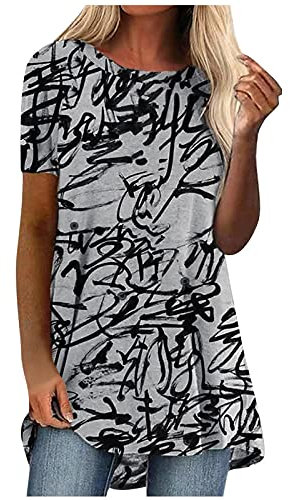 Longbluse Damen Lässig Kurzarm Blusen Damenbluse für Leggings Elegant Sommer Sommerbluse Damenblusen Große Größen Grosse Grössen Oberteile Bluse Modern Longshirt Floryday Leicht Tunika Pullover