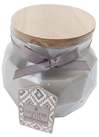 Duftkerze Eucalyptus & Fig im Glas mit Holzdeckel - Duftkerzen, Gartendeko, Windlicht, Teelicht, Kerze mit Duft