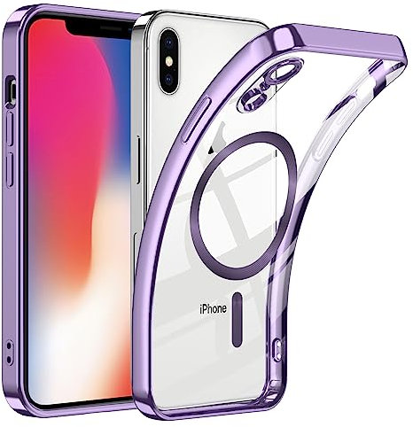 TUUTPU Cover Magnetica per iPhone X/XS, Custodia Comaptibile con Magsafe Trasparente Antiurto Protezione Copertura della fotocamera Non ingiallente Sottile Silicone Telefono Clear Case, Viola