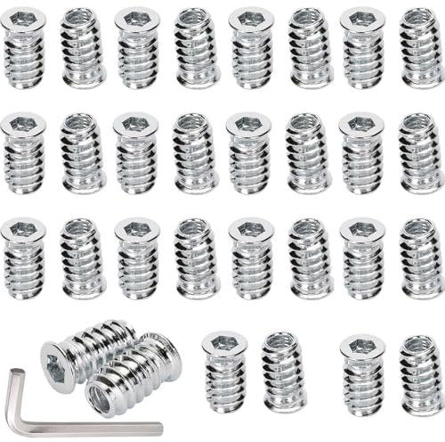 CRLYLC 50 Tuercas Atornillables M6 x 20 mm, Inserto de Rosca de Madera, Manguitos de Rosca Hexagonales, para Muebles de Madera, Tuercas Hexagonales de Acero Galvanizado