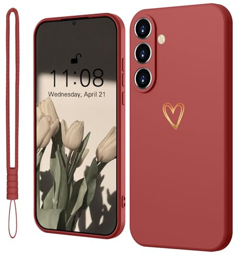 Mitetabo für Handyhülle Samsung Galaxy S23 5G Hülle Silikon mit Gold Liebesherz,Dünn Case Slim Kratzfeste Rundumschutz Schutzhülle für Samsung Galaxy S23 5G Rot