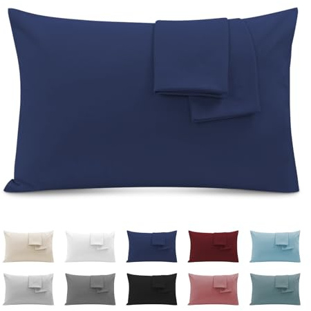 Federe Cuscini Letto Matrimoniale 50x80cm, Set 2 Federe Oeko-TEX in Premium Microfibra 110GSM con Invisibile Cerniera, Morbida e Traspirante, Ipoallergenica - Blu
