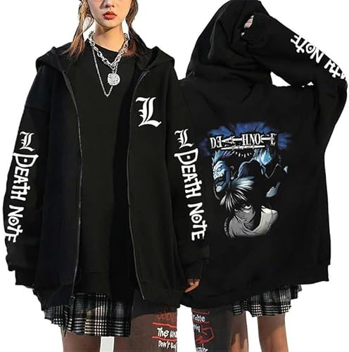 KeepRock Death Note Anime Kapuzenpulli mit Reißverschluss Unisex Casual L-Lawliet gedruckt Sweatshirt mit Reißverschluss Y2k Jacke