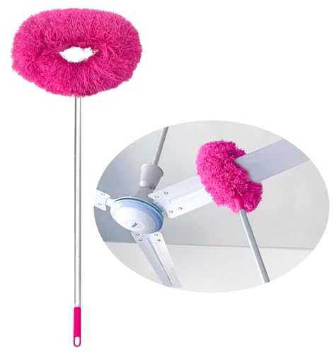 KKONHII Ceiling Fan Cleaner Duster with Extension Pole, High Ceiling Duster Microfiber Ceiling Fan Blade Cleaner Removable Washable Adjusts 13 to 57.1 in for Cleaning Wall Door Bookshelves Window Red