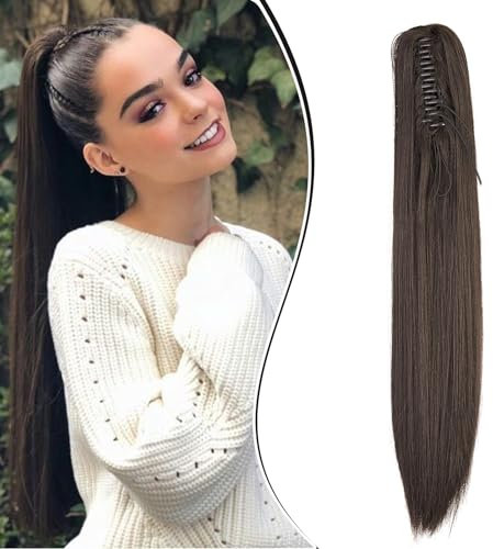 Dcbaboo Ponytail Extension Pferdeschwanz Haarteil Zopf Extension mit Klammer Gerade Lang Haarverlängerung Zopf Clip Synthetik Glatt Pferdeschwanz Haarextension, 50cm Mittel braun