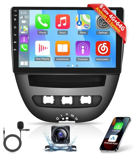 [8 Core 4G+64G] Car Radio for Toyota Aygo/Peugeot 107 / Citroen C1 2005-2014, Android 13 Touch Screen Stereo, DSP 32 EQ/IPS/Apple Carplay/Android Auto/SWC/BT/WiFi