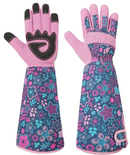 Ainiv Gartenhandschuhe Dornenfest Rosenhandschuhe, Gartenhandschuhe Damen/Herren Garten Geschenke - Dornenfeste Handschuhe mit Extra Langer Stulpe Und Verstärkten Handflächen Und Fingerspitzen(Rosa-M)