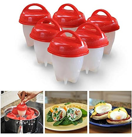 Coquetier Cuissier d'oeuf en silicone 6 pièces braconniers d'oeufs en silicone, autocuiseur à œuf à œuf sans coquille, silicone non bâton, chaudière à œufs, tas d'œufs, œufs durs tasses de moule Coque