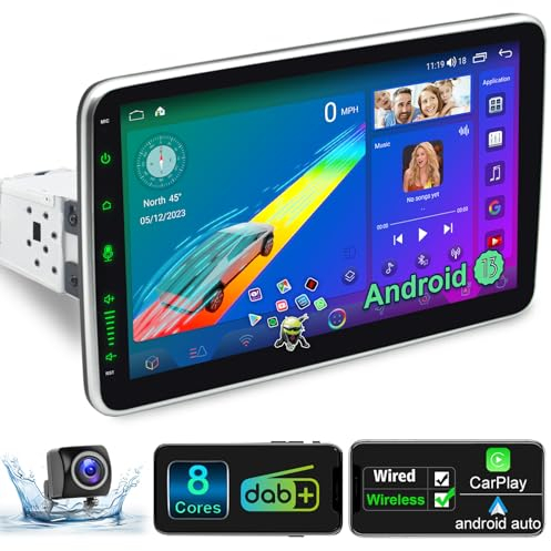 Android 13 Autoradio mit Navi 10 Zoll Bildschirm Eingebaut DAB+ Wireless Carplay & Wireless Android Auto 1 Din Auto Radio Touch Display mit Bluetooth 8 Core 2G+32G WiFi 4G GPS AM/FM RDS Rückfahrkamera