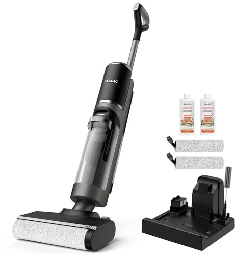 IMAGIC M3 - Aspiradora para mojado y seco, todo en uno para suelos duros, limpiador de suelos ligero para desastres pegajosos con limpieza de bordes, autolimpieza y secado al aire caliente, color gris